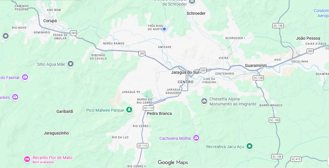 Mapa de atendimento - Jaraguá do Sul e Região